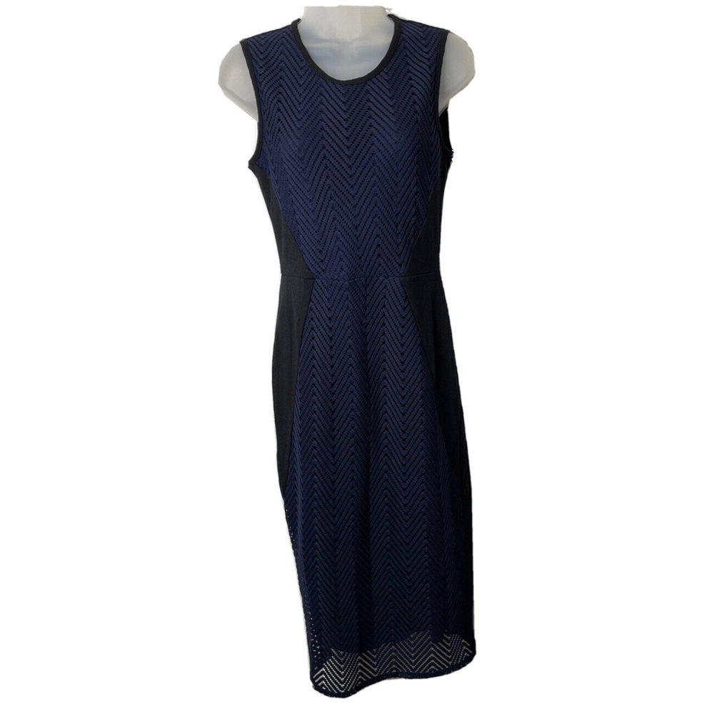 Anthropologie Islington Chevron Knit‎ Sleeveless Sheath Dress Overlay Blue Black